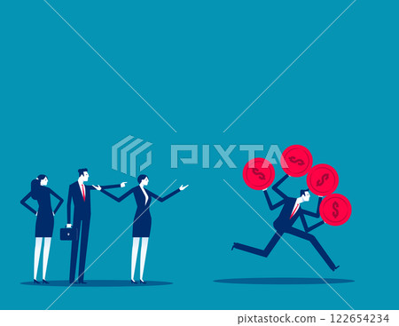 Business running away from employees with coin in his hands 122654234