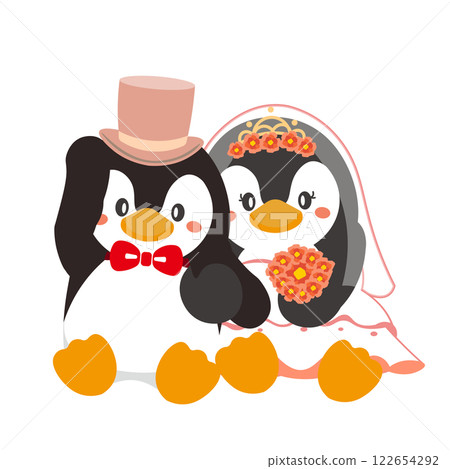 穿著婚禮服裝的企鵝的插圖 122654292