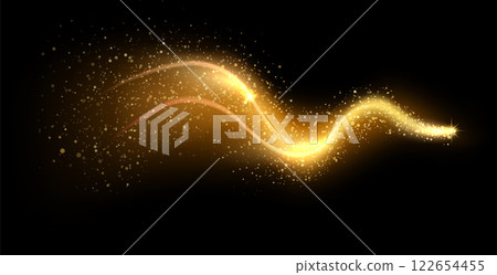 Radiating golden light with sparkling particles creates a magical and elegant wave, enhancing luxury designs and adding a festive touch to celebrations and special occasions 122654455