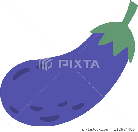 Vibrant illustration of a whole, unpeeled eggplant featuring a glossy purple skin and a bright green stem, conveying freshness and healthy eating concepts against a clean white backdrop Vibrant illustration of a whole, unpeeled eggplant featuring a glossy purple skin and a bright green stem, conveying freshness and healthy eating concepts against a clean white backdrop 122654496