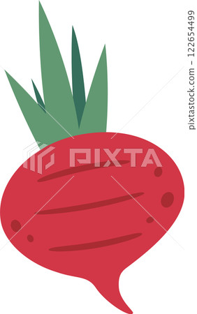 Vibrant illustration of a beetroot with lush green leaves, showcasing its round shape and deep red color. Ideal for agricultural, culinary, and health related designs Vibrant illustration of a beetroot with lush green leaves, showcasing its round shape and deep red color. Ideal for agricultural, culinary, and health related designs 122654499