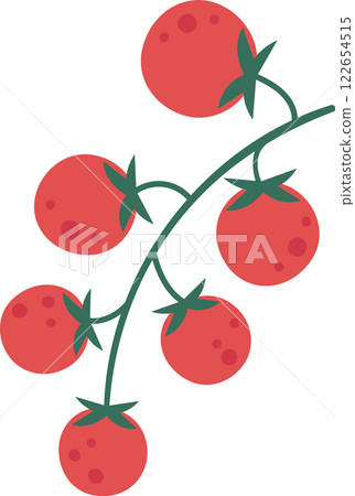 Illustration showcasing a cluster of ripe red tomatoes hanging from a lush green vine. The simple and clean design emphasizes freshness and organic growth, ideal for agricultural themes Illustration showcasing a cluster of ripe red tomatoes hanging from a lush green vine. The simple and clean design emphasizes freshness and organic growth, ideal for agricultural themes 122654515