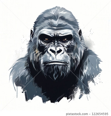 the AI Image Generator, Stylized Portrait of a Gorilla with Intense Expression 122654595