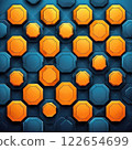 an AI Image Generator, Abstract Hexagonal Geometric Design with Blue and Orange 122654699