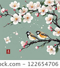 the AI Image Generator, Birds Perched on a Cherry Blossom Branch 122654706