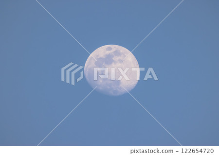 Full Moon Against a Clear Evening Sky Captured 122654720