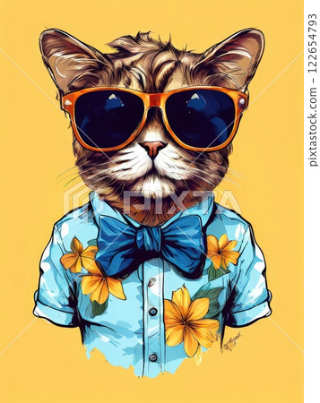 AI Image Generator, Stylish Cat Wearing Sunglasses and Bowtie 122654793