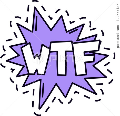 Purple cartoon speech bubble expressing wtf with a dashed outline, conveying surprise, confusion, or disbelief in a bold and expressive way Purple cartoon speech bubble expressing wtf with a dashed outline, conveying surprise, confusion, or disbelief in a bold and expressive way 122655187