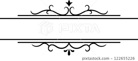 Horizontal vintage frame with elegant floral ornaments and flourishes, creating a sophisticated and decorative border, perfect for adding a touch of classic style to designs 122655226