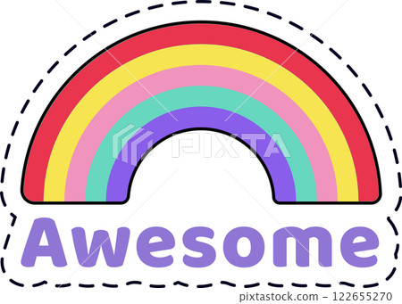 Colorful rainbow featuring a dashed line border and the word awesome below, radiating positivity and joy, ideal for children s designs, pride themes, and whimsical projects Colorful rainbow featuring a dashed line border and the word awesome below, radiating positivity and joy, ideal for children s designs, pride themes, and whimsical projects 122655270