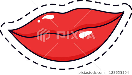 Cartoon drawing of red glossy lips with dotted line contour sending a kiss expressing love, passion, romance, desire, sensuality, flirt, beauty, makeup and cosmetics Cartoon drawing of red glossy lips with dotted line contour sending a kiss expressing love, passion, romance, desire, sensuality, flirt, beauty, makeup and cosmetics 122655304