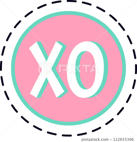 Xoxo hugs and kisses symbol representing love and affection surrounded by a dashed circle in pastel pink and turquoise colors, perfect for valentine s day or any romantic occasion Xoxo hugs and kisses symbol representing love and affection surrounded by a dashed circle in pastel pink and turquoise colors, perfect for valentine s day or any romantic occasion 122655306