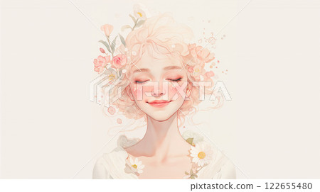 Cute woman with flower hair ornament 122655480
