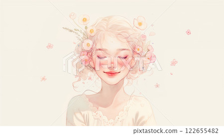 Cute woman with flower hair ornament 122655482
