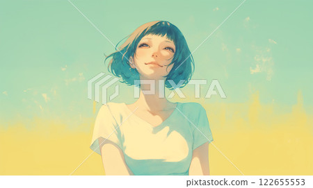 A woman smiling cheerfully 122655553