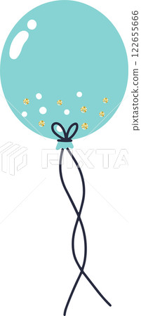 Light blue party balloon floating with gold glitter and white dots, tied with a black string, isolated on white background, suitable for celebrations, birthdays or parties Light blue party balloon floating with gold glitter and white dots, tied with a black string, isolated on white background, suitable for celebrations, birthdays or parties 122655666