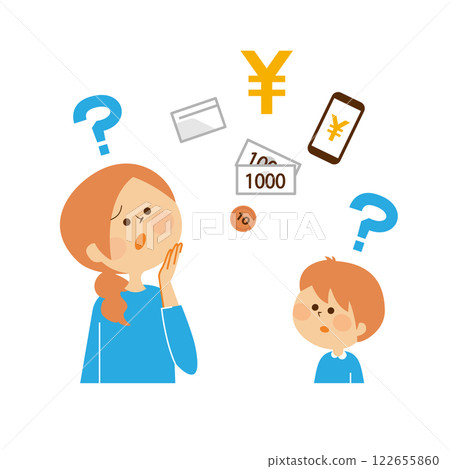 Children and money questions Educational image illustration 122655860