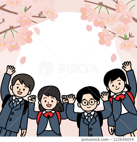 櫻花和小學生的向量插圖 櫻花和小學生的向量插圖 122656054