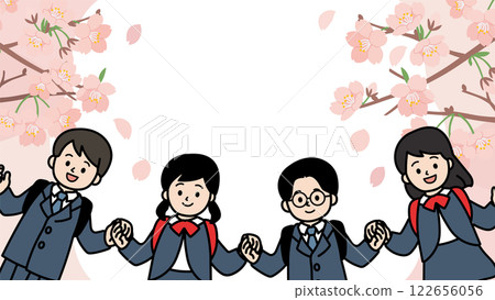 櫻花和小學生的向量插圖 櫻花和小學生的向量插圖 122656056