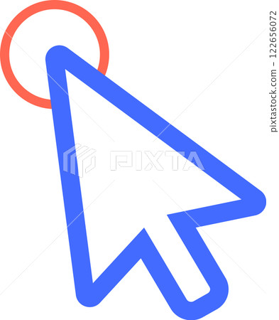 Blue cursor icon actively clicking on a red circle, symbolizing digital interaction and user engagement. Ideal for concepts of technology, navigation, and online interfaces 122656072