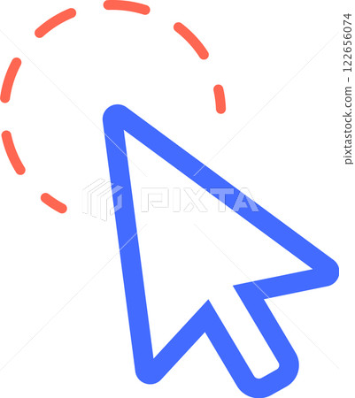 Blue mouse arrow cursor clicking with dotted red lines representing movement or selection, ideal for representing user interface interactions Blue mouse arrow cursor clicking with dotted red lines representing movement or selection, ideal for representing user interface interactions 122656074
