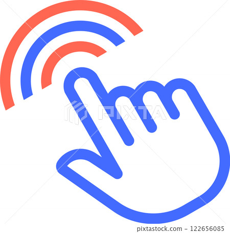 Stylized hand using index finger to interact with digital interface, symbolizing user interaction, touch screen technology, and modern digital communication 122656085