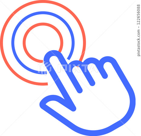 Stylized hand cursor touching a digital button, creating a ripple effect and symbolizing user interaction with a touch screen interface for digital features Stylized hand cursor touching a digital button, creating a ripple effect and symbolizing user interaction with a touch screen interface for digital features 122656088