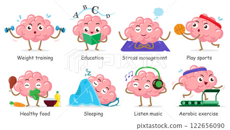 Healthy brain . Set of medical cartoon characters . Isolated white background . Vector . 122656090