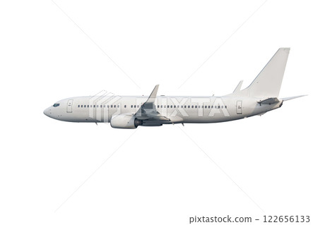 Passenger airplane flying isolated on white background 122656133