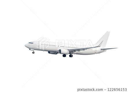 Take off a passenger jetliner isolated on white background 122656153