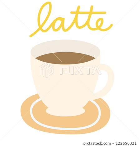 Hot coffee latte in a glass for cafe, restaurant, drink menu, recipe decoration, sticker, department store, supermarket, mart, beverage, kitchenware, cute patch, brooch, office snack, breakfast, icon 122656321