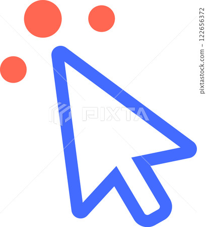 Blue mouse cursor clicking and interacting, with red circles appearing around it, representing user interface elements or points of interest on a digital screen 122656372