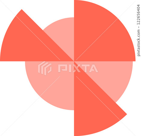 Coral pink circle divided into four sections by triangles creating a dynamic and visually appealing composition, suitable for various design and marketing projects 122656404