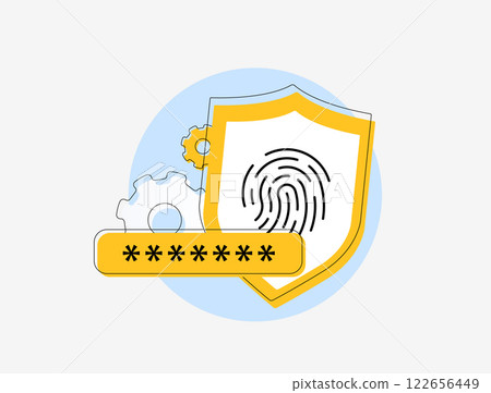 Passwordless authentication with biometric security, fingerprint recognition, and Zero Sign-On. Secure login, shield protection and encrypted access for online accounts vector illustration with icons Passwordless authentication with biometric security, fingerprint recognition, and Zero Sign-On. Secure login, shield protection and encrypted access for online accounts vector illustration with icons 122656449