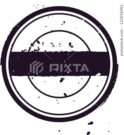 Grunge textured blank circular stamp featuring a bold black horizontal stripe, providing ample copy space, isolated against a clean white background for versatile use Grunge textured blank circular stamp featuring a bold black horizontal stripe, providing ample copy space, isolated against a clean white background for versatile use 122656461