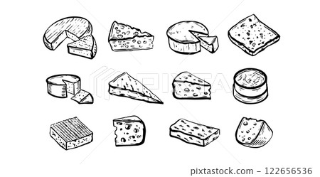 Cheese collection. Hand drawn illustration.	 122656536