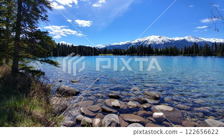 Lake surrounded by mountains and forest Lake surrounded by mountains and forest 122656622
