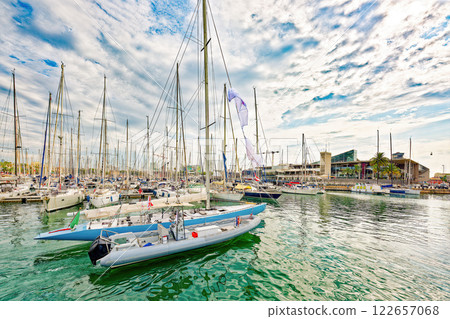 Barcelona. Seaport and Yacht parking at the pier. Barcelona. Seaport and Yacht parking at the pier. 122657068