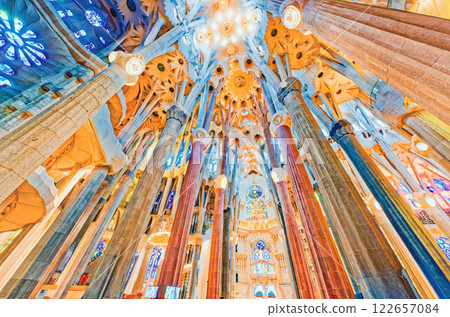 Sagrada Familia,beautiful and majestic  interior view. 122657084