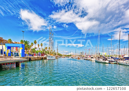 Barcelona. Seaport and Yacht parking at the pier. Barcelona. Seaport and Yacht parking at the pier. 122657108