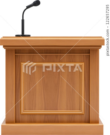 Classic design wooden podium and microphone 122657295