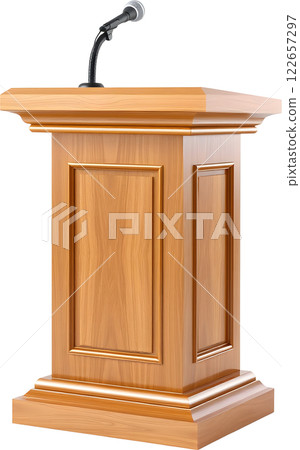 Classic design wooden podium and microphone 122657297