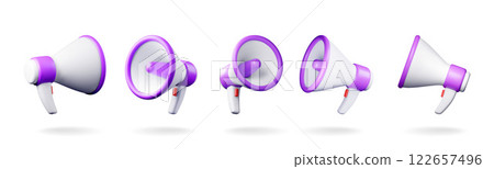 3D set of megaphone isolated on white 122657496