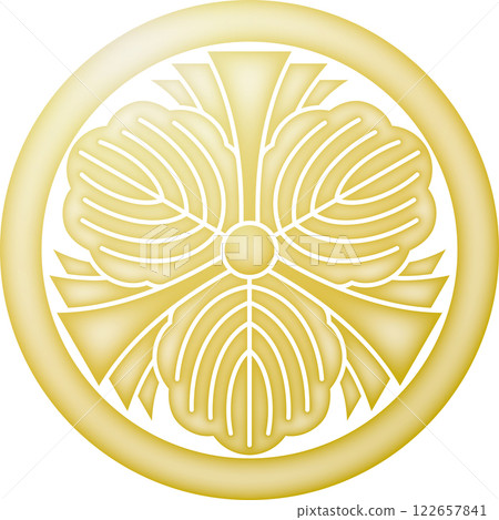 Family crest: Three oak leaves with a noshi in a circle [gold] 122657841