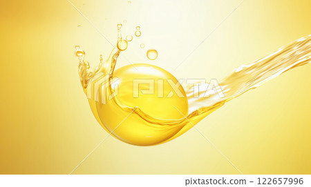 "Close-up of splashy yellow water droplets." "Close-up of splashy yellow water droplets." 122657996