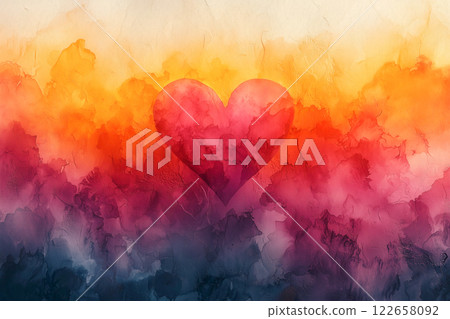 Fantasy heart art floating against a vibrant gradient background 122658092