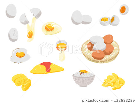 Set of colored pencil illustrations of eggs 122658289