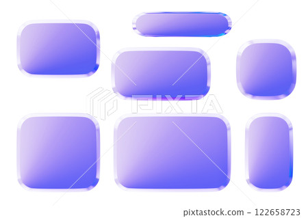 3d glass holographic banner or plate set with transparent frame for ui design. Blank rectangle and square gradient light panels with crystal border, render glossy button or badge. 3D illustration 122658723