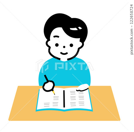 Children studying in classes or cram schools write in notebooks / Illustration of a boy enjoying learning_Children's education image 122658724