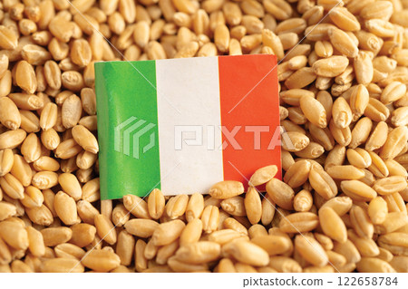 Italy flag with Wheat and grains ears agricultural, organic farm 122658784